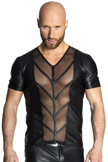 Sexy heren wetlook en transparante shirt